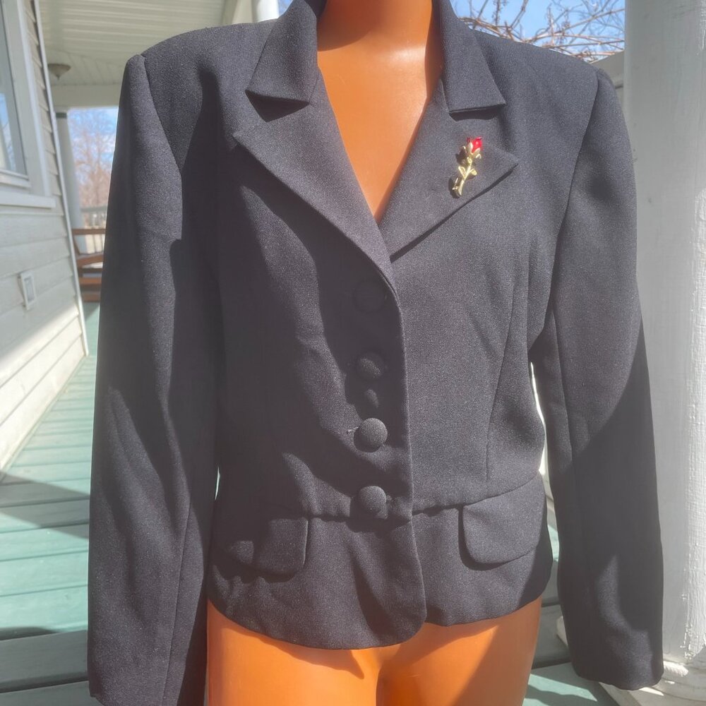 Black Women's Blazer with Rose Pin